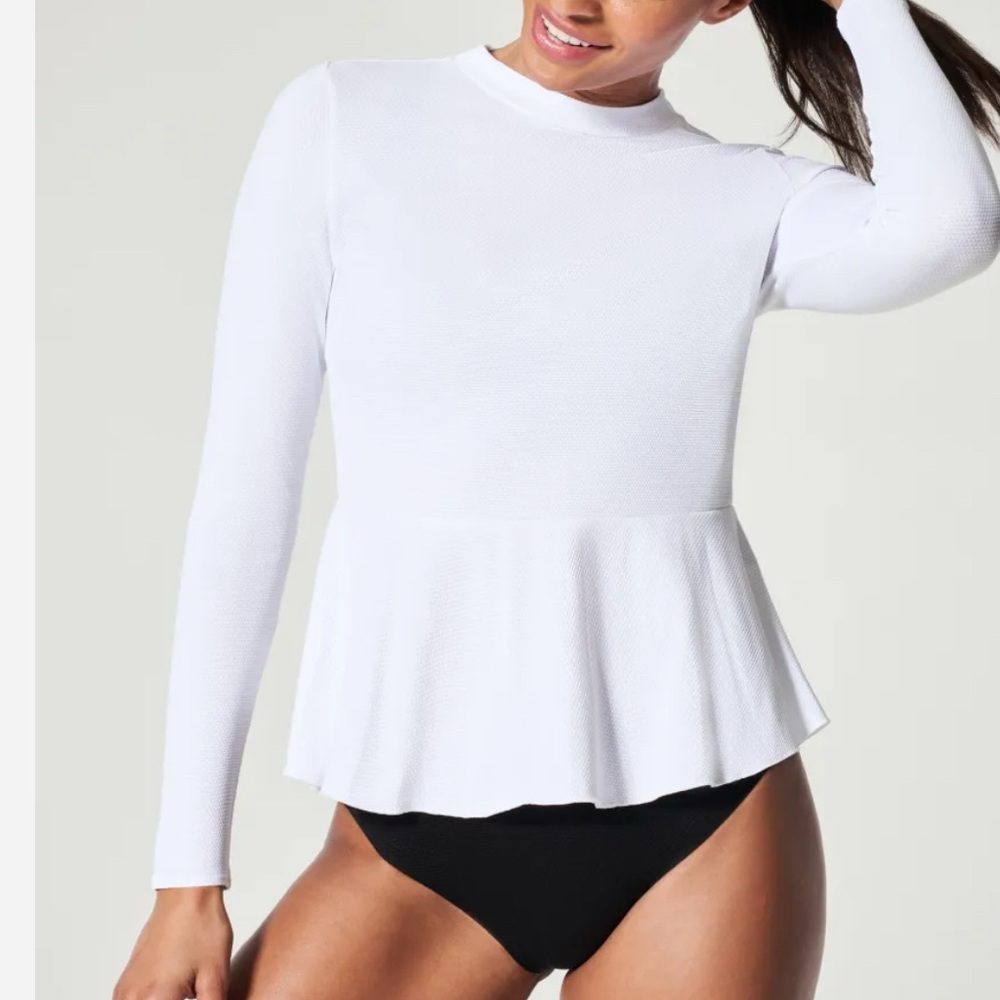 SPANX Pique Crisp White Long Sleeve Swim Shirt